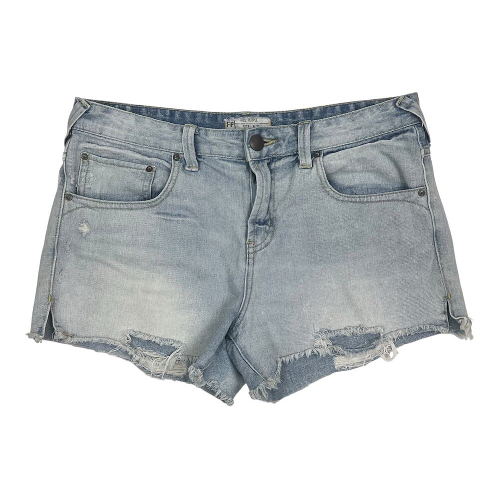 Free People Distressed Light Wash Cut Off Denim Jean Shorts Size 29